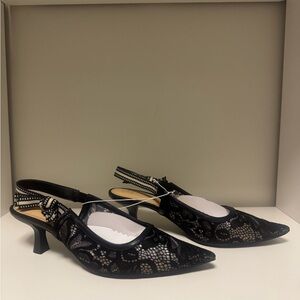 Elegant Black Lace Slingback Heels